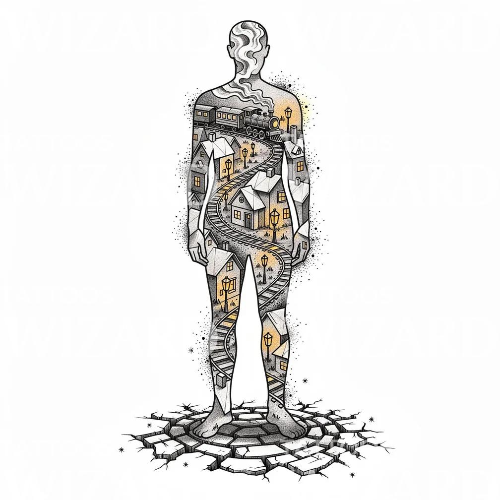 Design Tattoo Silhouette Ferroviaria Surreale