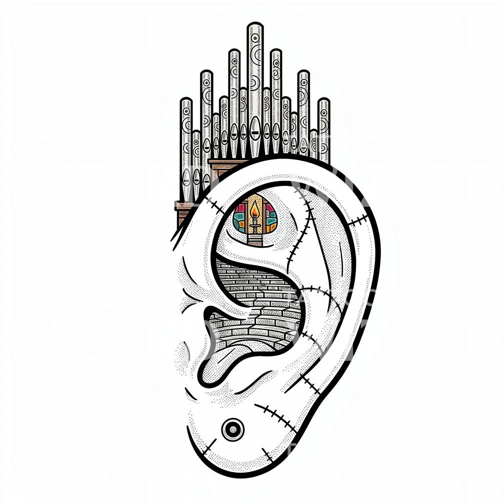 Surreal Stitched Ear Tattoo Design