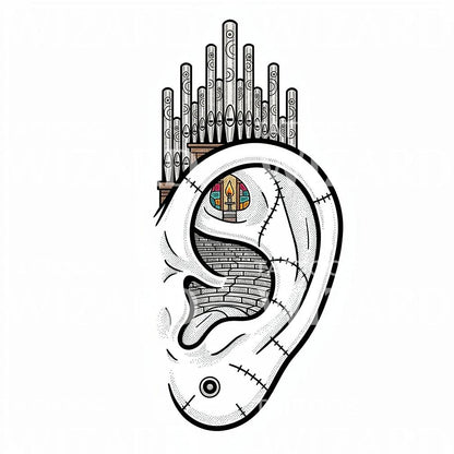 Surreal Stitched Ear Tattoo Design