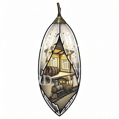 Diseño de Tatuaje Surrealista Estación de Tren