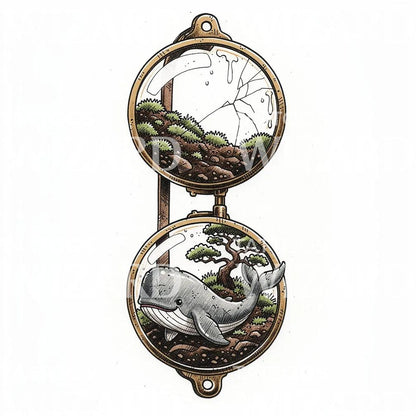 Surreal Whale Terrarium Tattoo Design