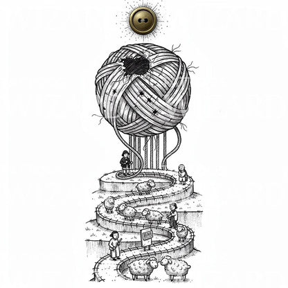 Surreal Yarn Sheep Tattoo Illustration
