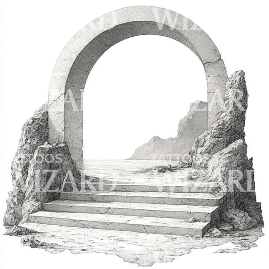 Surrealist Arch and Steps Tattoo Illustration