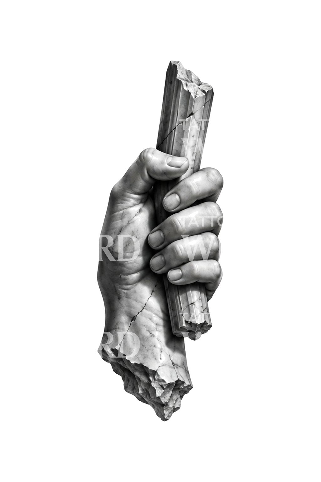 Ilustrasi Tato Tinju Fragmen Patung yang Bertahan