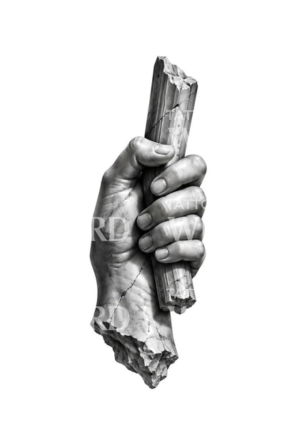 Ilustrasi Tato Tinju Fragmen Patung yang Bertahan