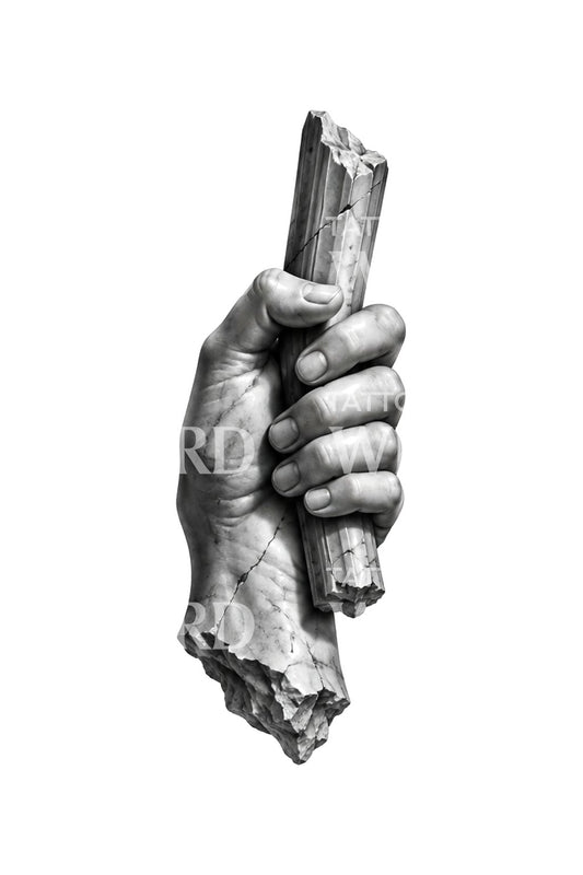 Ilustrasi Tato Tinju Fragmen Patung yang Bertahan