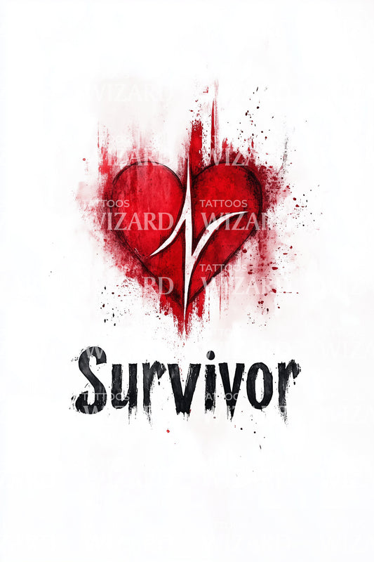 Survivor Heartbeat Red Tattoo Design