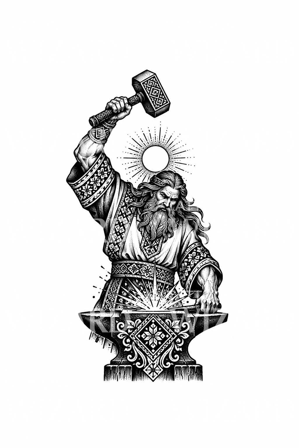 Tattoo-Design des slawischen Schmiedegottes Svarog