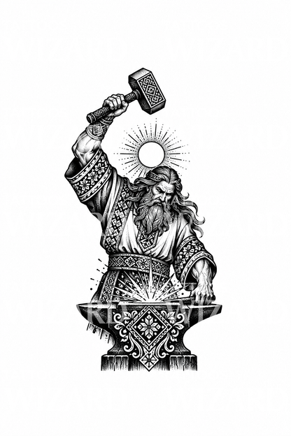 Tattoo-Design des slawischen Schmiedegottes Svarog