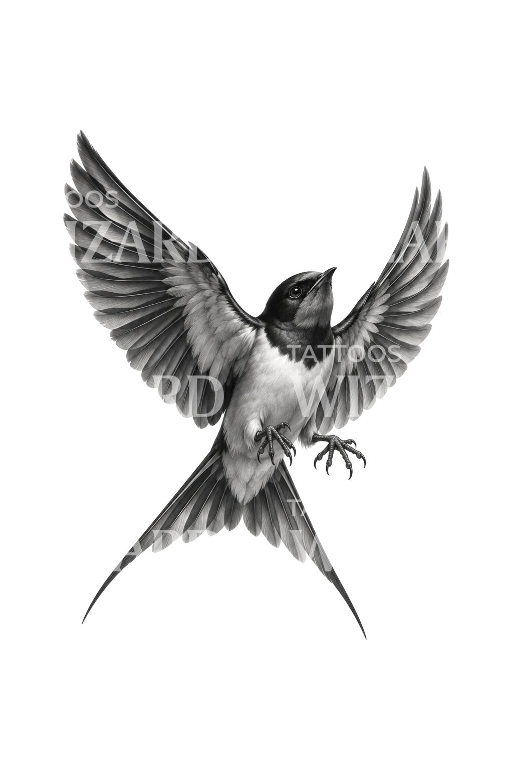 Swallow Braking Mid Air Tattoo Illustration