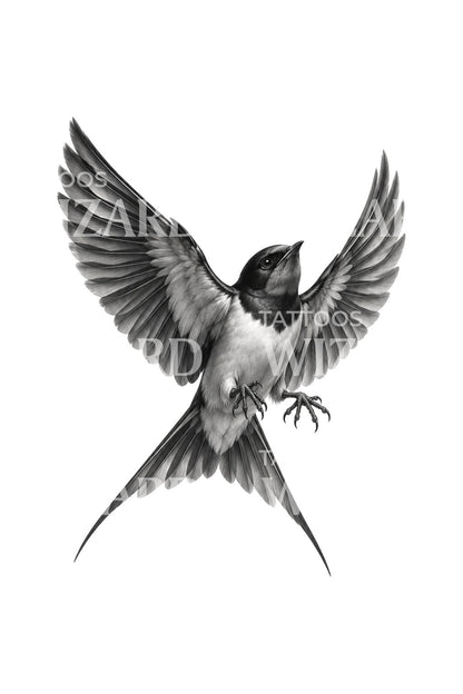 Swallow Braking Mid Air Tattoo Illustration
