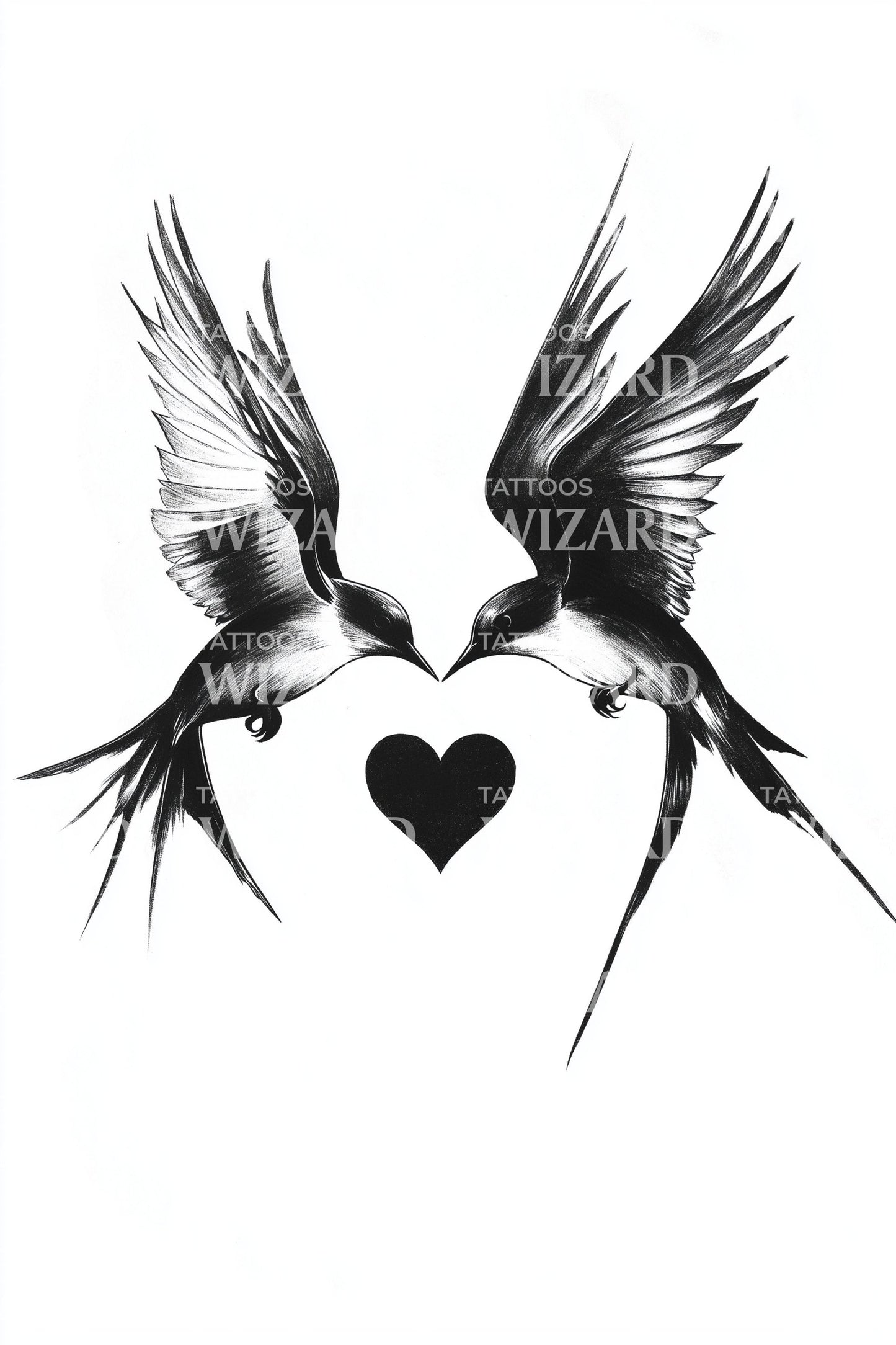 Swallow Pair with Heart Tattoo Illustration