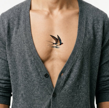 Illustrazione tattoo di rondine che sfiora l’acqua