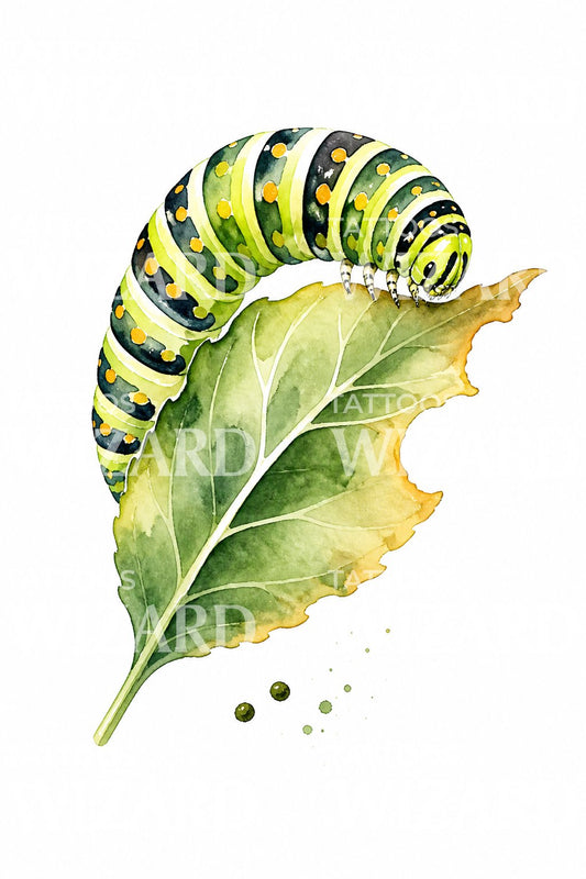 Ulat swallowtail di atas daun, ide tato