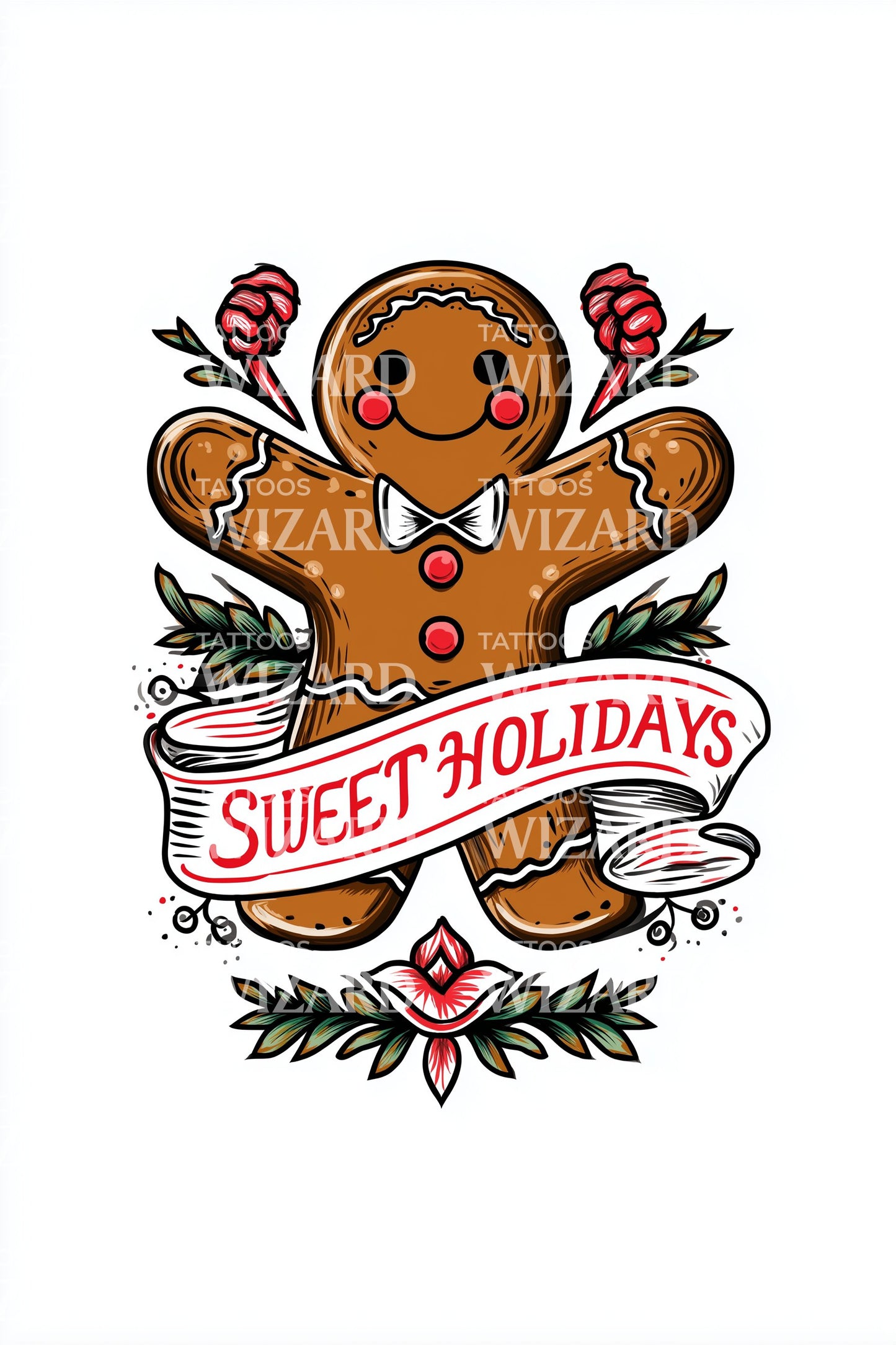 Sweet Holidays Gingerbread Tattoo Design