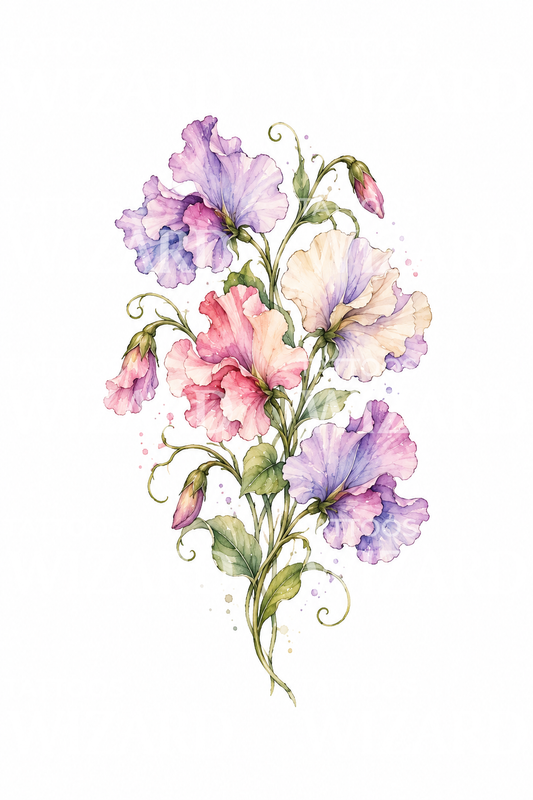 Aquarel tattoo-ontwerp met een tak zoete erwt
