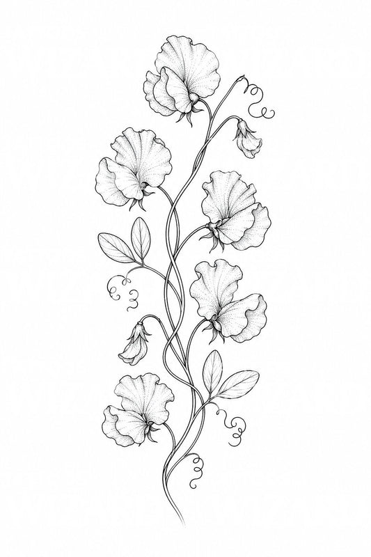 香豌豆藤蔓纹身插画