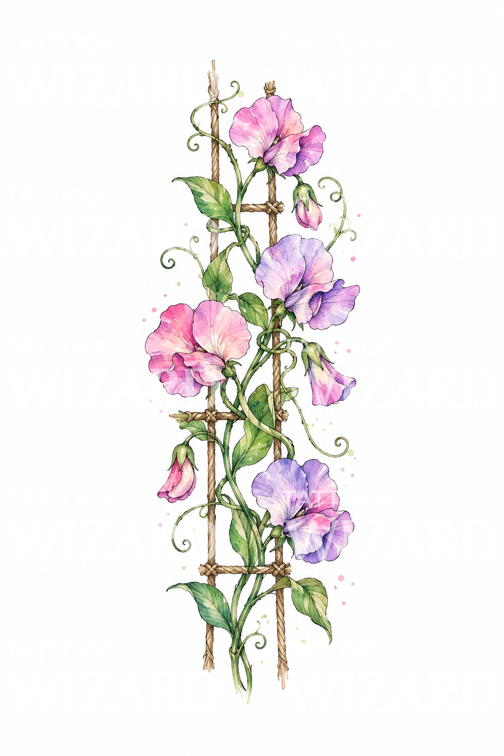 Wicken am Schnurspalier als Aquarell-Tattoo