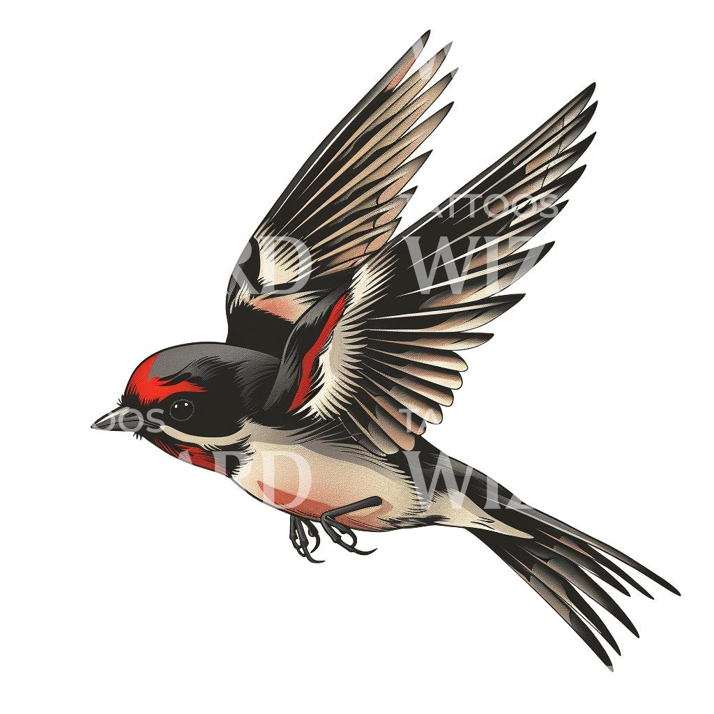 Swifty Bird in Flight Tattoo Design