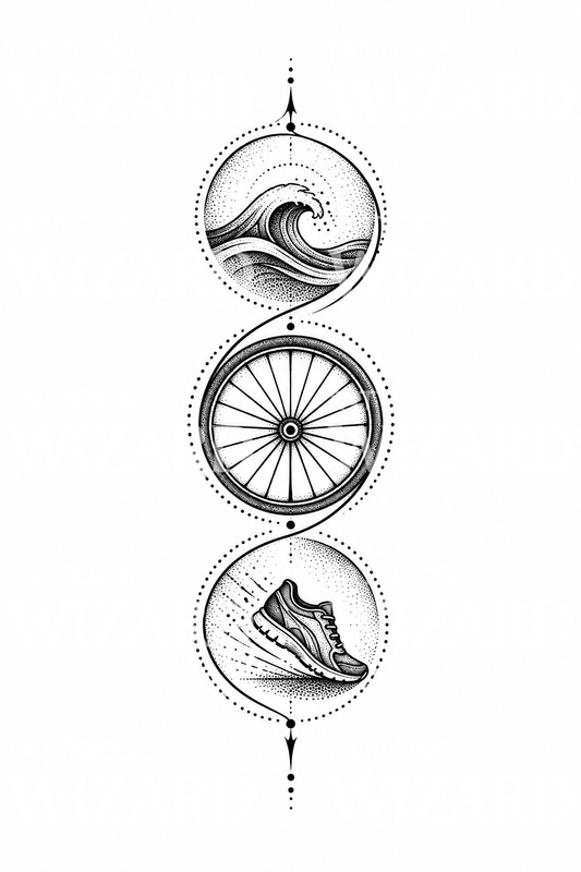 Dotwork-tatovering triatlon svømming sykkel løping