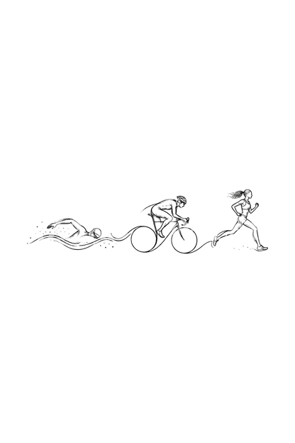 Tatuagem de triatlo em linha: natação, bicicleta e corrida