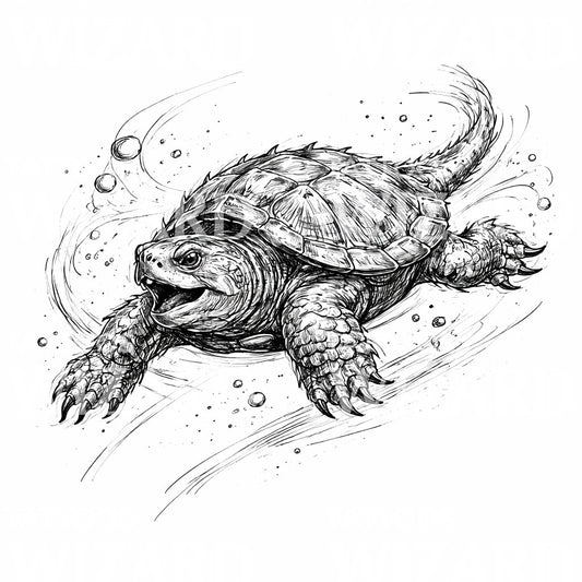 Swimming Turtle Tattoo Illustration