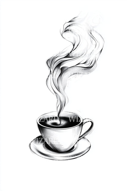 Ilustração de Tatuagem de Chávena de Café em Espiral