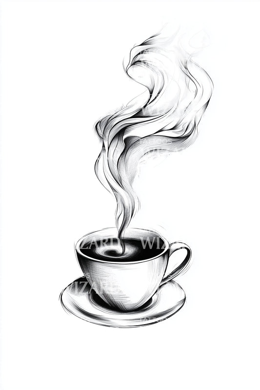 Virvlande kaffekoppstatuering illustration