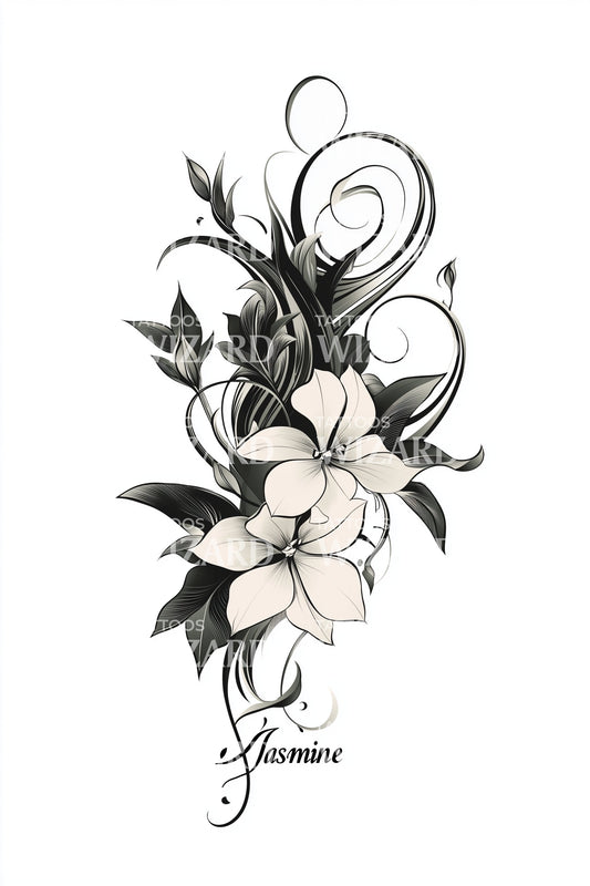Diseño de tatuaje de enredaderas de jazmín en espiral