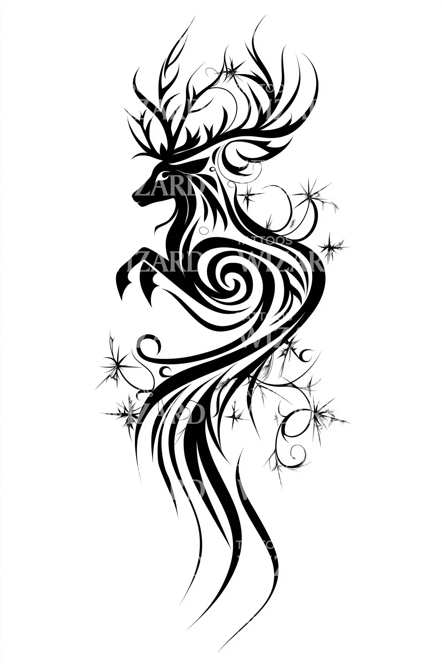 Swirling Stag Aura Tattoo Design