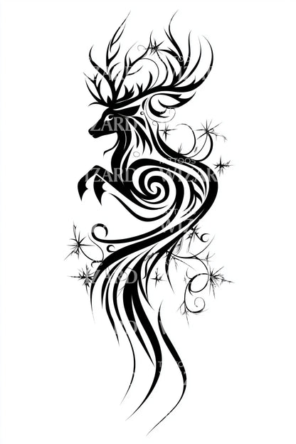 Swirling Stag Aura Tattoo Design