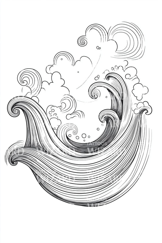 Design de Tatuagem de Onda Fluida e Espiralada