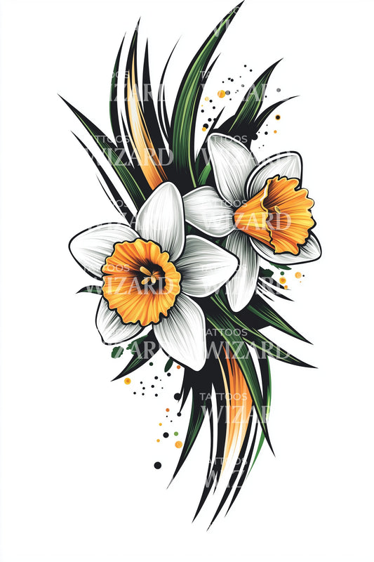 Swoosh Daffodil Bouquet Tattoo Design