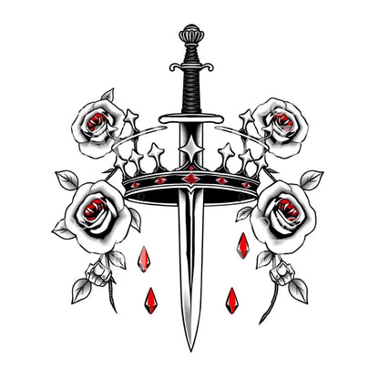 Sword and Crown Rose Tattoo Design