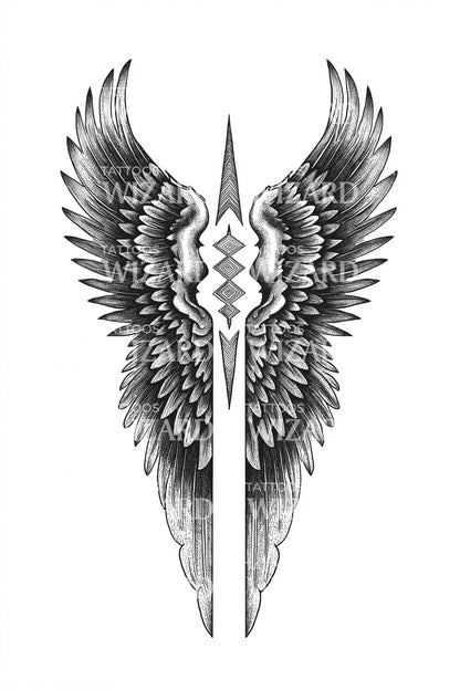 Sworded Wing Guardian Tattoo Design