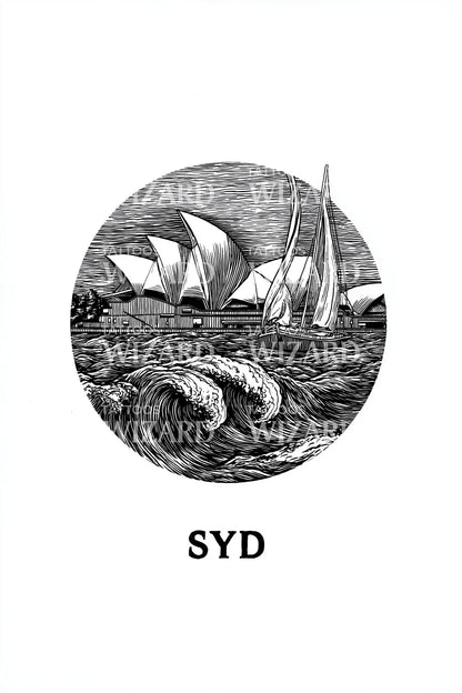 Sydney SYD Sailing Seas Emblem Tattoo Illustration