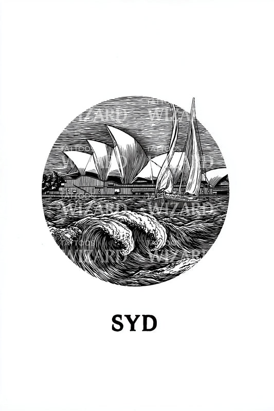 Sydney SYD Sailing Seas Emblem Tattoo Illustration