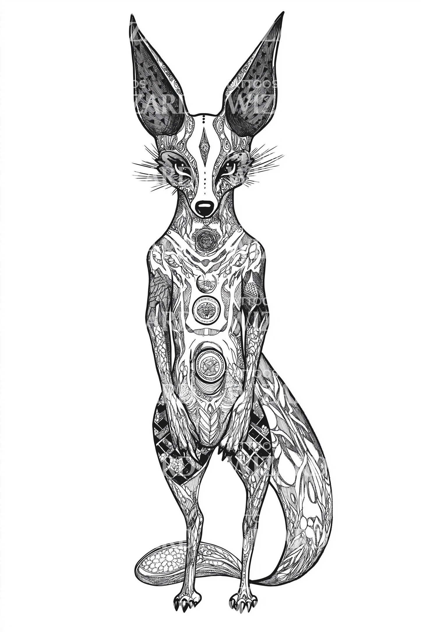 Symbolic Jackrabbit Totem Tattoo Design