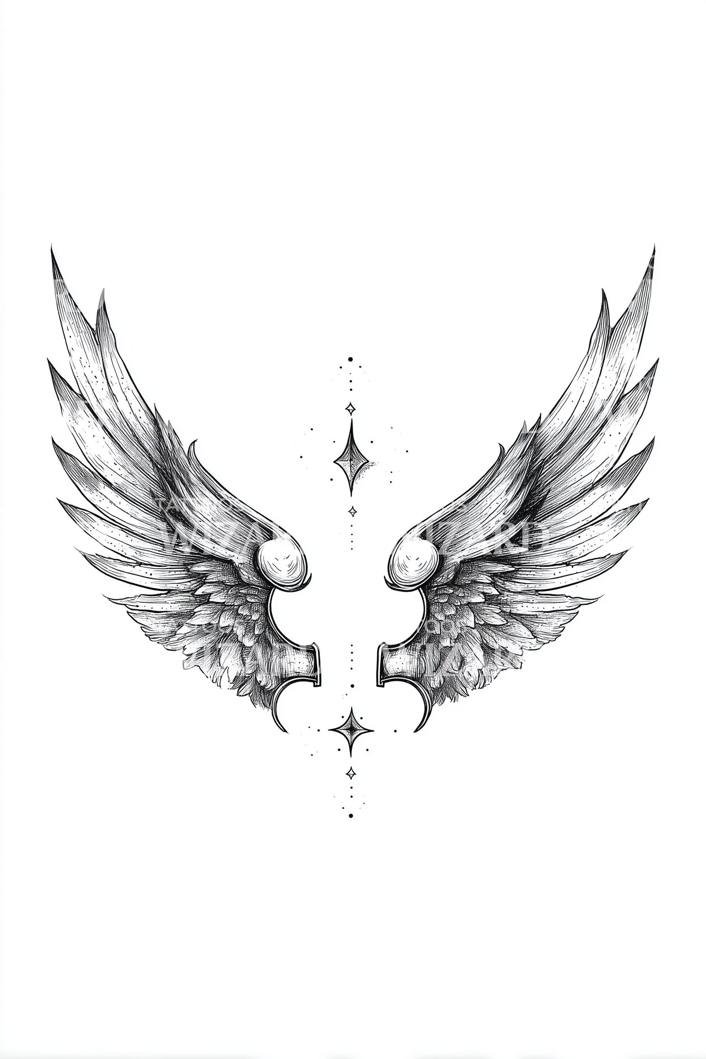 Symmetric Angel Wings Tattoo Design