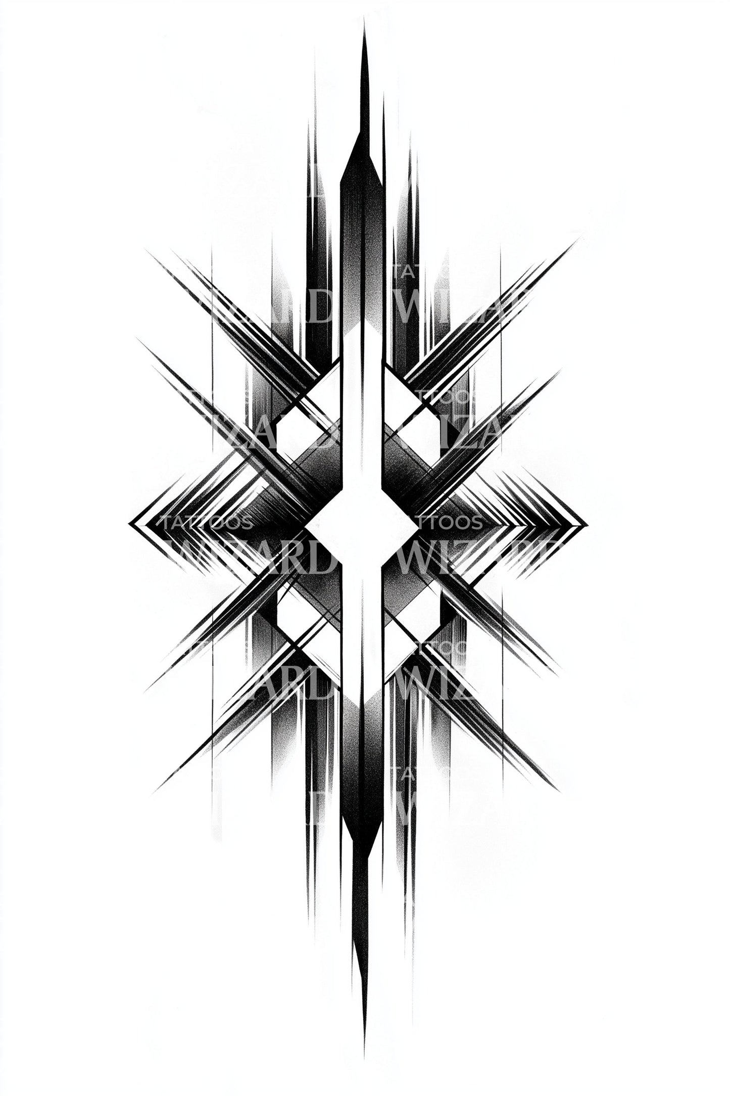 Symmetric Cyber Glyph Tattoo Design