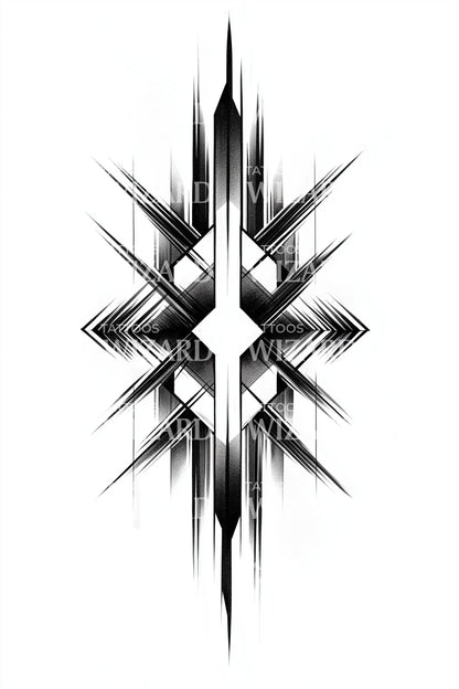Symmetric Cyber Glyph Tattoo Design
