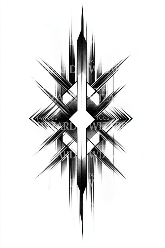 Symmetric Cyber Glyph Tattoo Design
