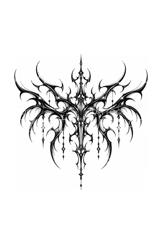 Symmetrisk cybersigilisme blackwork-tatoveringsdesign til ryggen