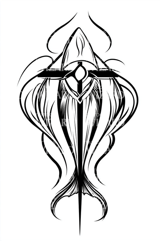 Symmetric Jellyfish Lines Tattoo Illustration