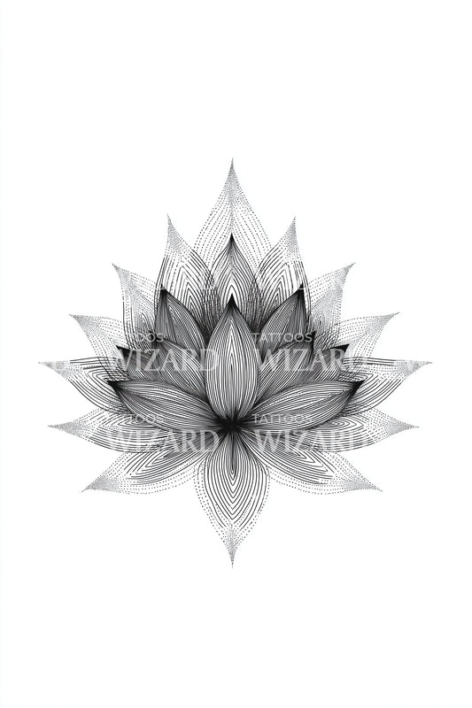 Symmetric Lotus Mandala Tattoo Illustration
