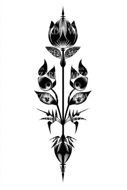 Symmetric Tulip Crest Tattoo Design