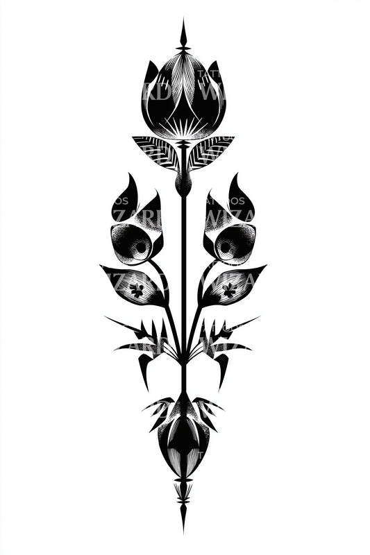 Symmetric Tulip Crest Tattoo Design