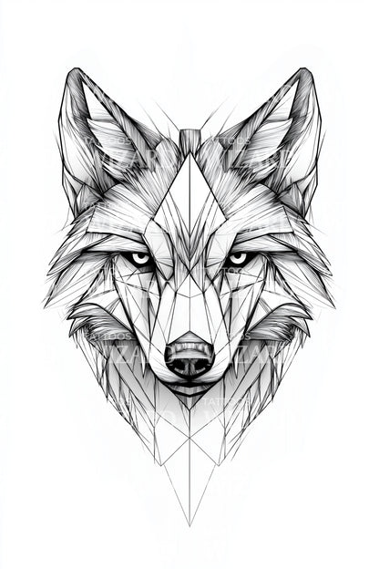 对称狼线条纹身插图