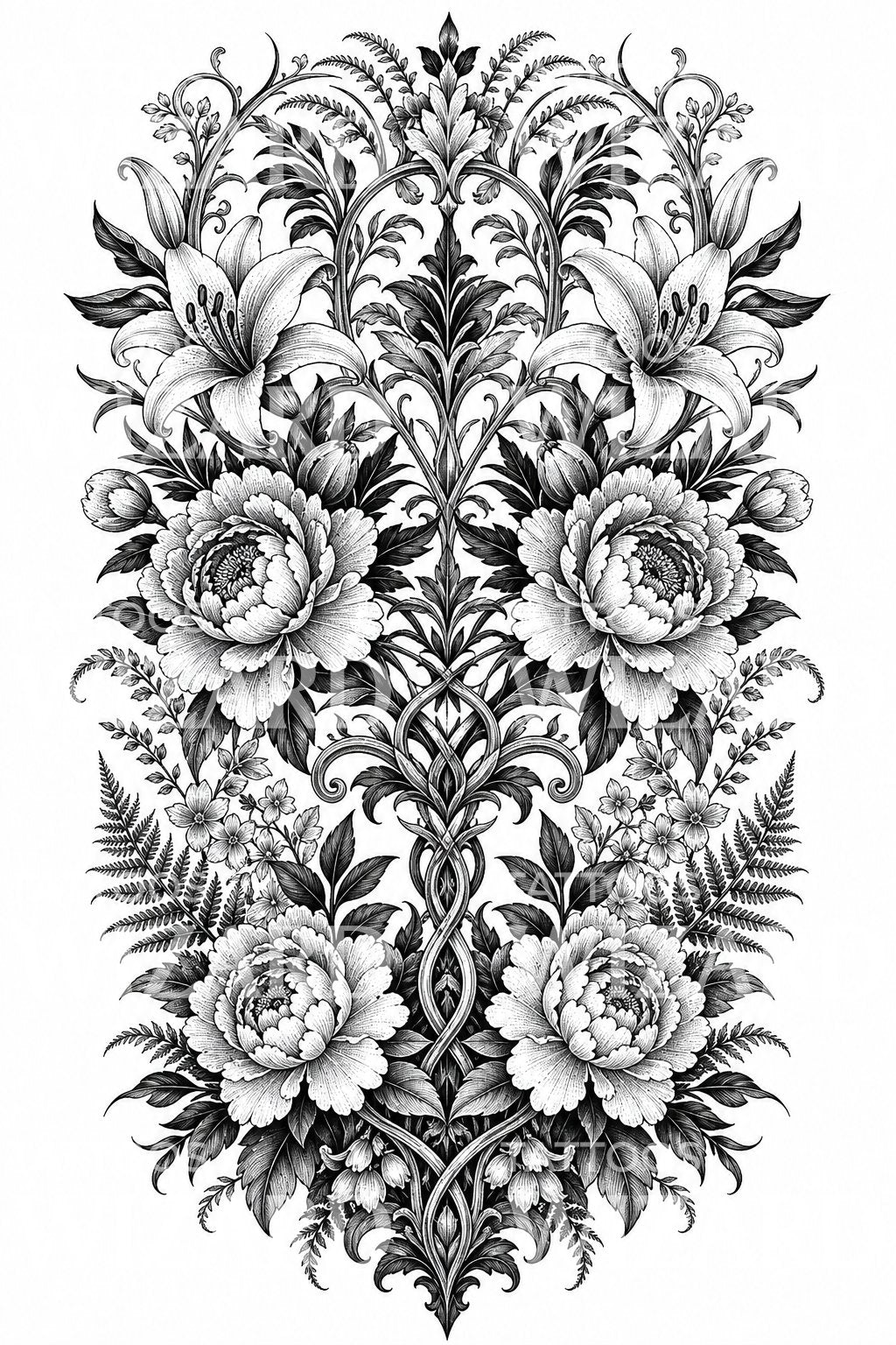 Symmetrical Floral Bouquet Tattoo Design