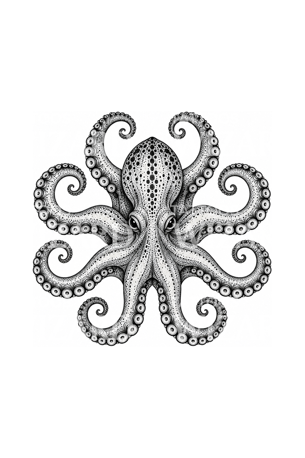 Symetrický chobotnicový dotwork tetovací design